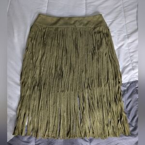 Vocal Olive Green Fringe Skirt